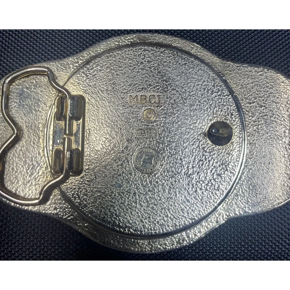MBCI Belt Buckle Mens Gold Tone Western‎ Cowboy Rodeo Roping Longhorn Enamel